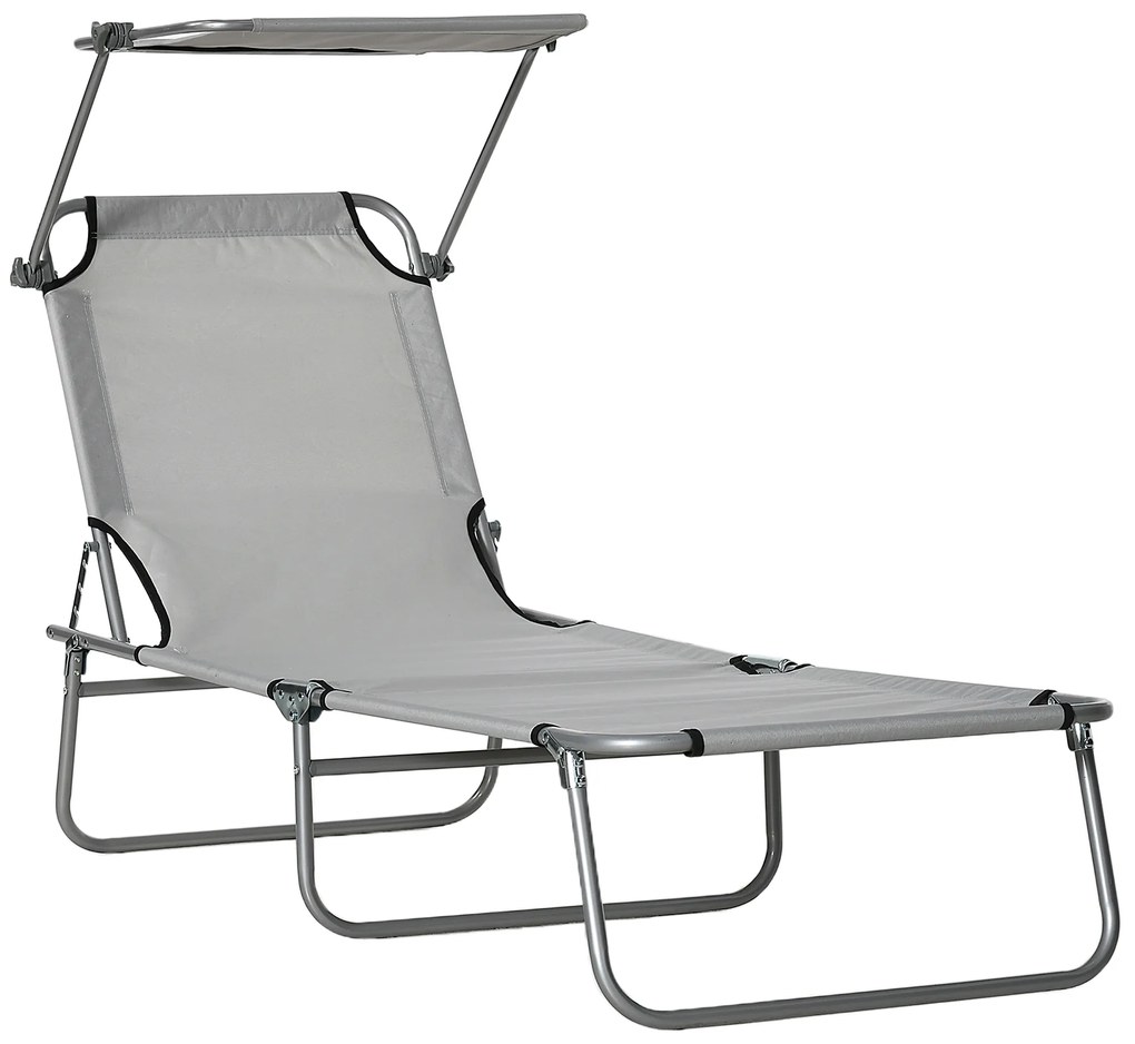 Outsunny Espreguiçadeira Jardim Dobrável Toldo Removível Ajustável Encosto 4 Posições Conforto Exterior 187x58x36cm Cinza Claro | Aosom Portugal