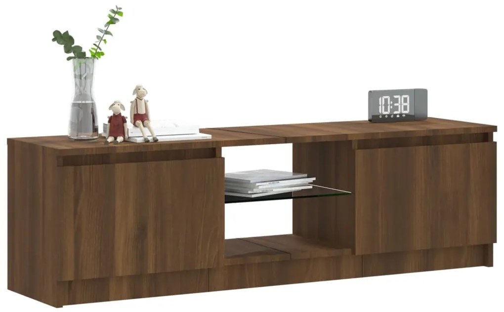 Móvel de TV com luzes LED 120x30x35,5 cm carvalho castanho