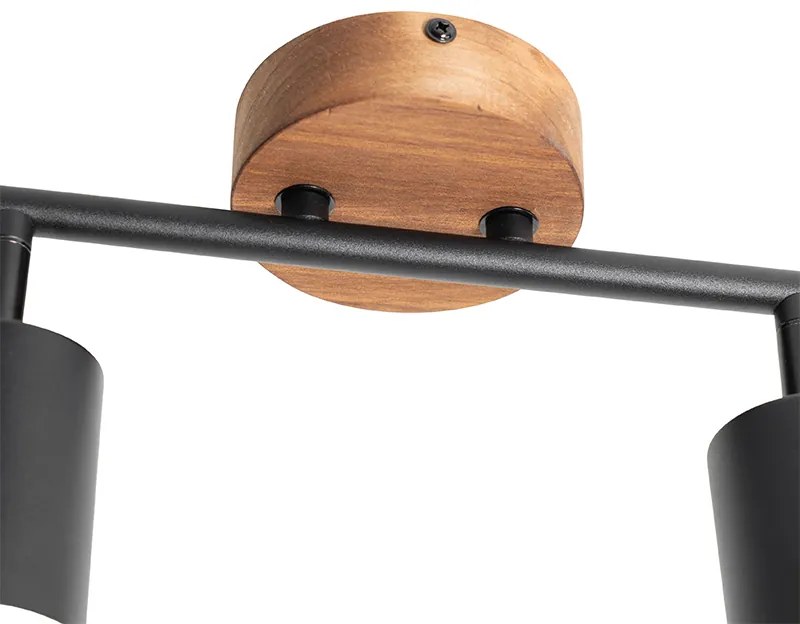 Projetores industriais pretos com madeira inclinável 2 luzes - Jeana