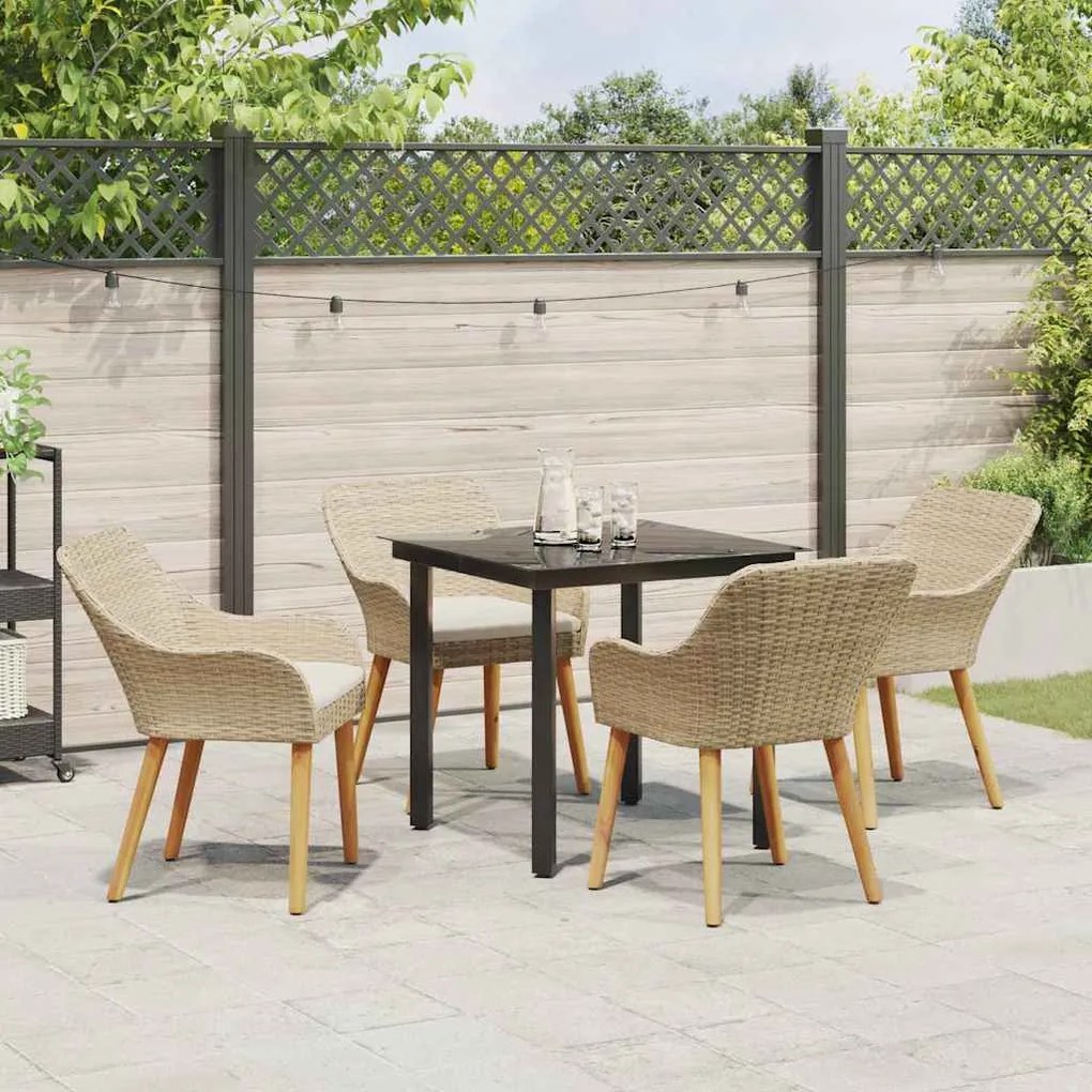 Conjunto de Jantar de Jardim 5 Peças em Vime Bege