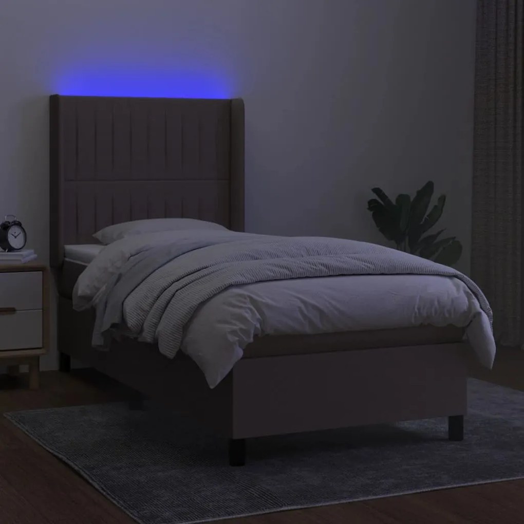 Cama box spring + colchão/LED 90x190cm tecido cinza-acastanhado