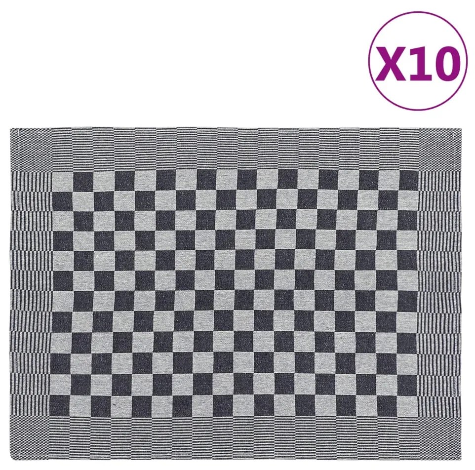 vidaXL Panos de cozinha 10 pcs 50x70 cm algodão preto e branco