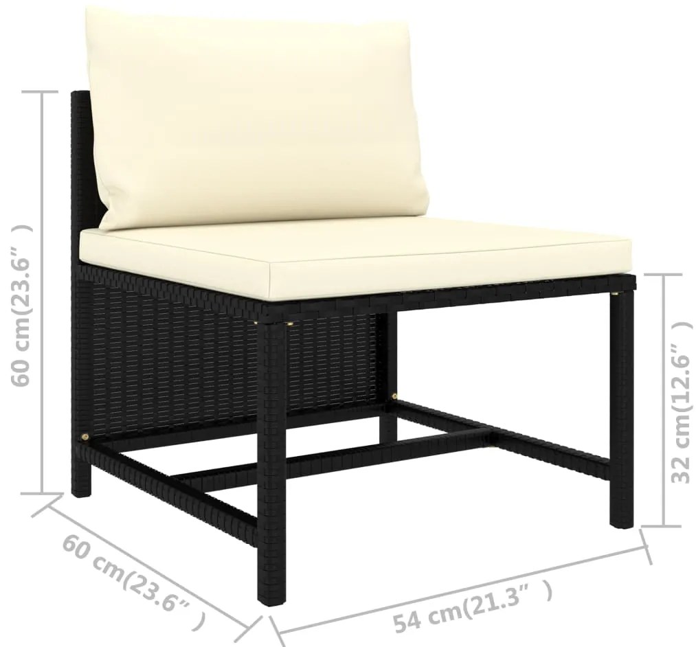 3 pcs conjunto sofás de jardim com almofadões vime PE preto