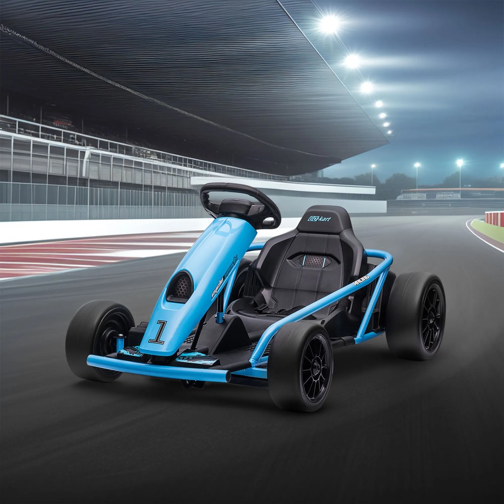 Kart Elétrico 24 V para Crianças 7 aos 12 anos, 115 x 77 x 54 cm, Modo Drift, Azul