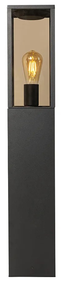 Candeeiro de pé para exterior preto com vidro fumê 80 cm IP44 - Charlois Moderno