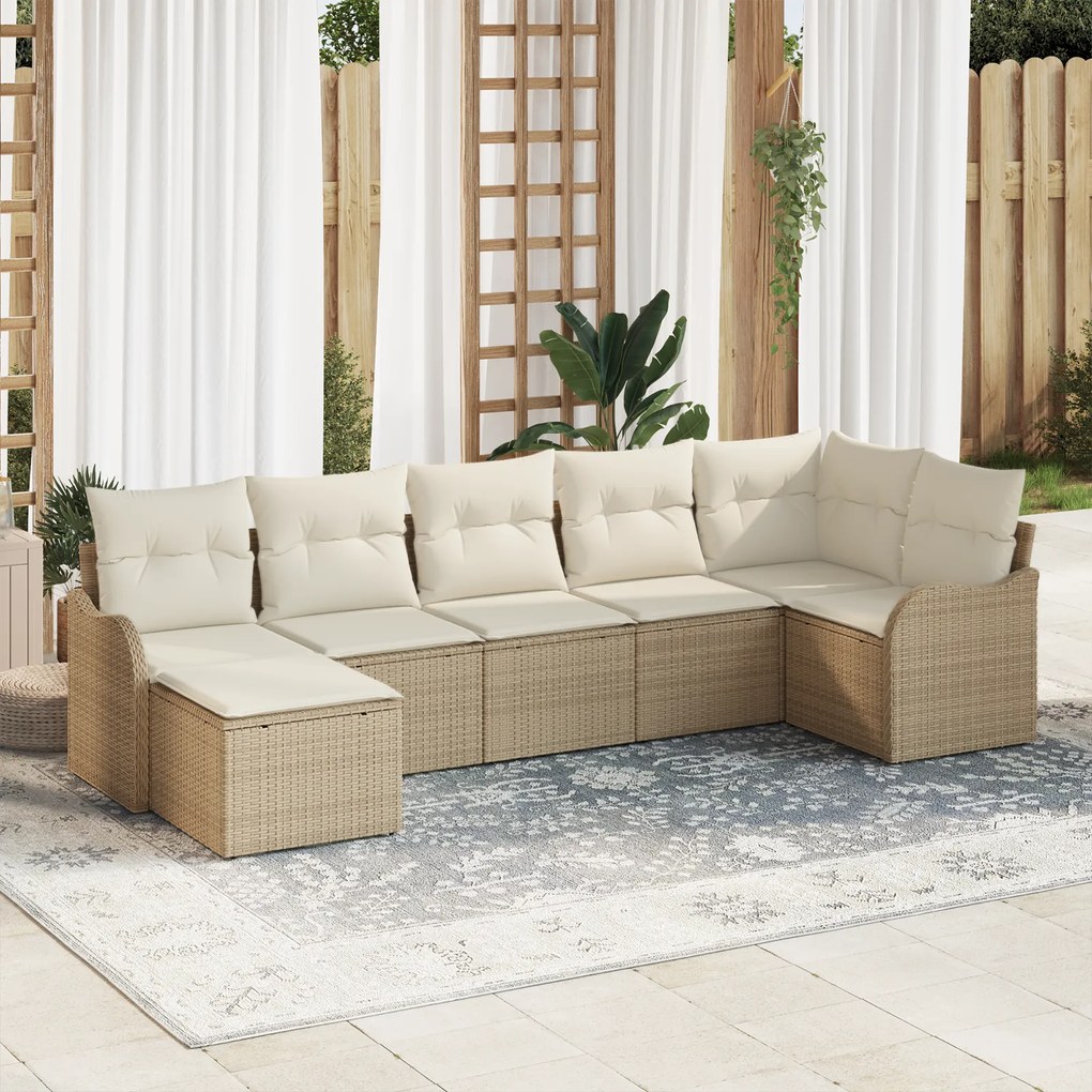 Conjunto de Sofá de Jardim vidaXL 7 Peças com Almofadas Bege Ratan Pol