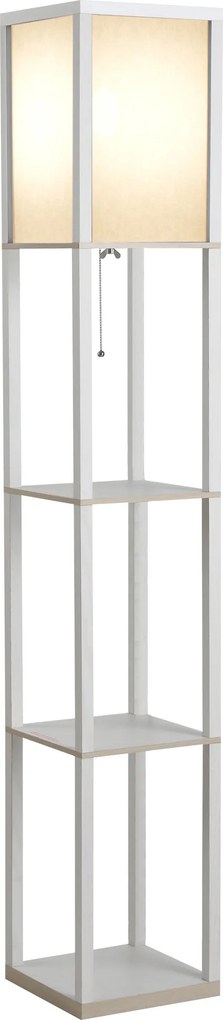 Candeeiro de pé com prateleiras 26 L x 26 L x 160 A cm, 3 prateleiras, 4 níveis, MDF branco