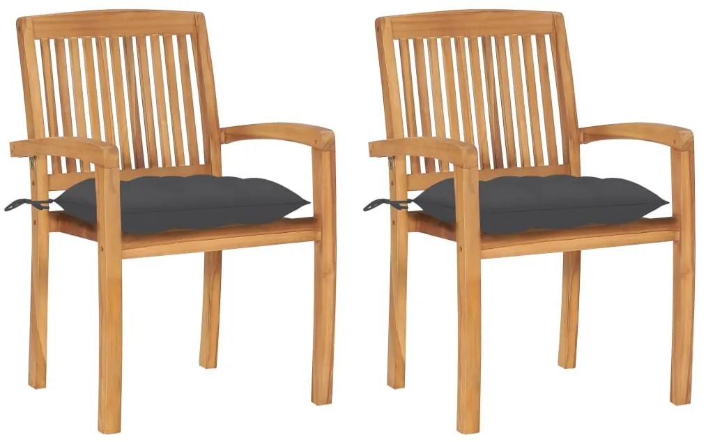 vidaXL Cadeiras de jardim c/ almofadões antracite 2 pcs teca maciça