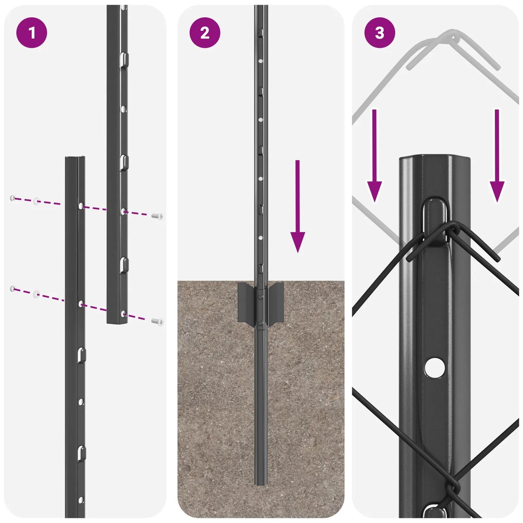 Conjunto de Cerca de Jardim Conjunto de 2 Cinza Aço Galvanizado