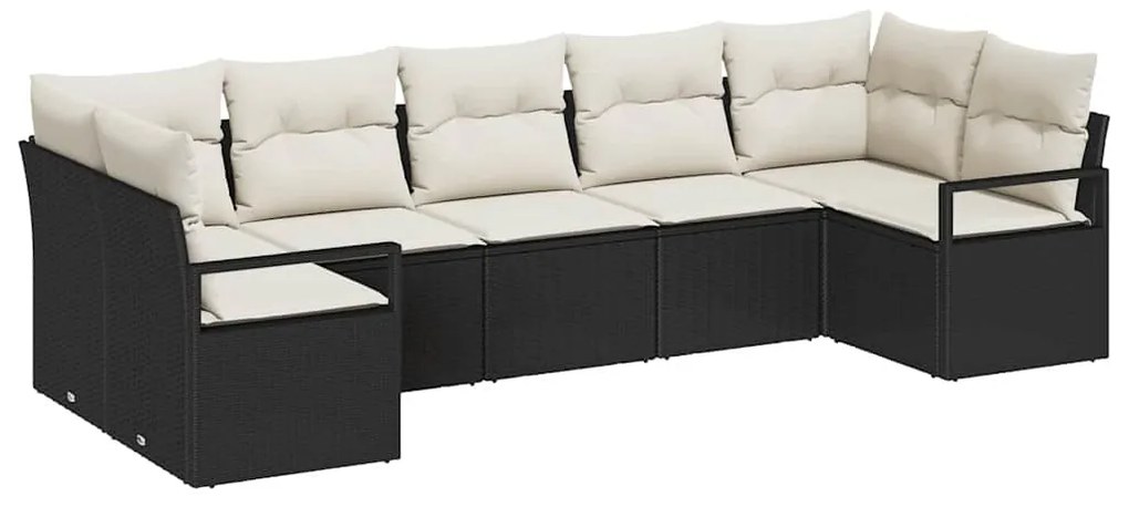 Conjunto de Sofás de Jardim com 7 Peças e Almofadas Pretas em Rattan S