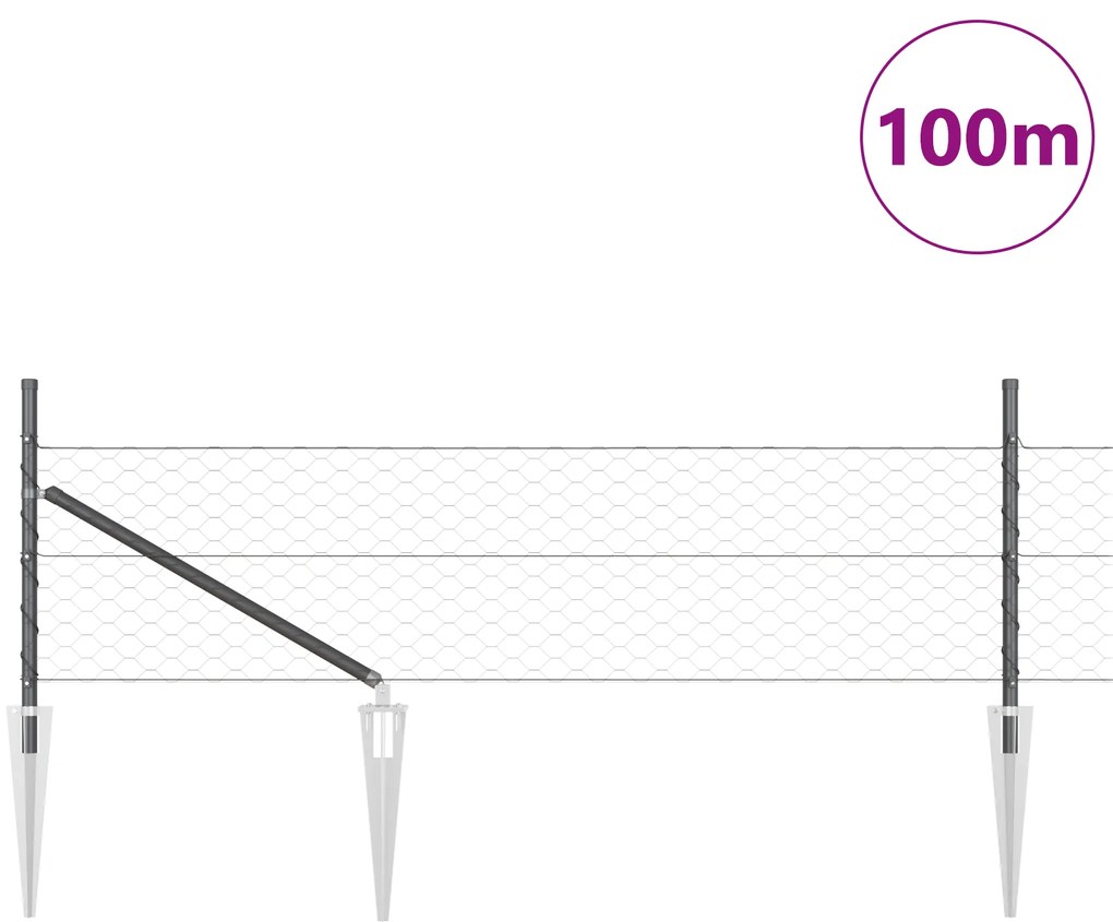 Cerca Hexagonal vidaXL Cinza 0.5x100 m Aço