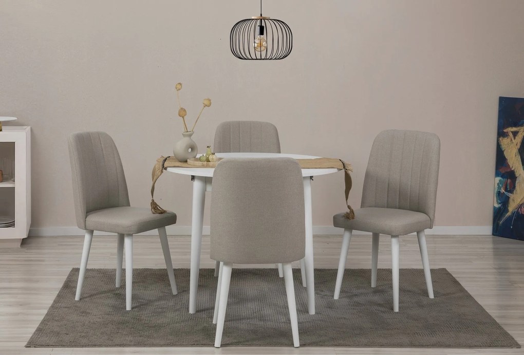Conjunto de Mesa de Jantar Extensível e Cadeiras Vina – Branco e Creme