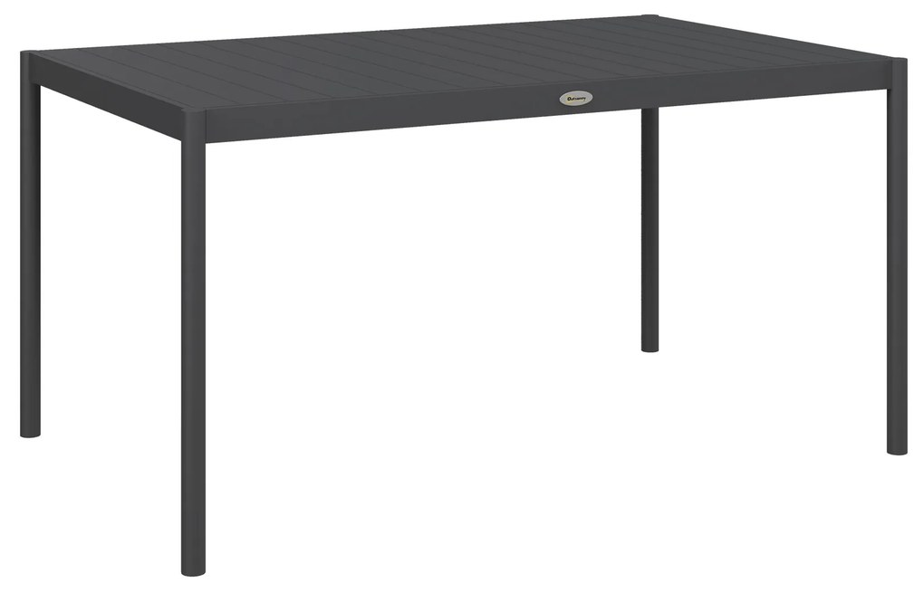Outsunny Mesa de Jardim Retangular para 6 Pessoas em Alumínio Tampo de Ripas 145x90x74 cm Cinza | Aosom Portugal