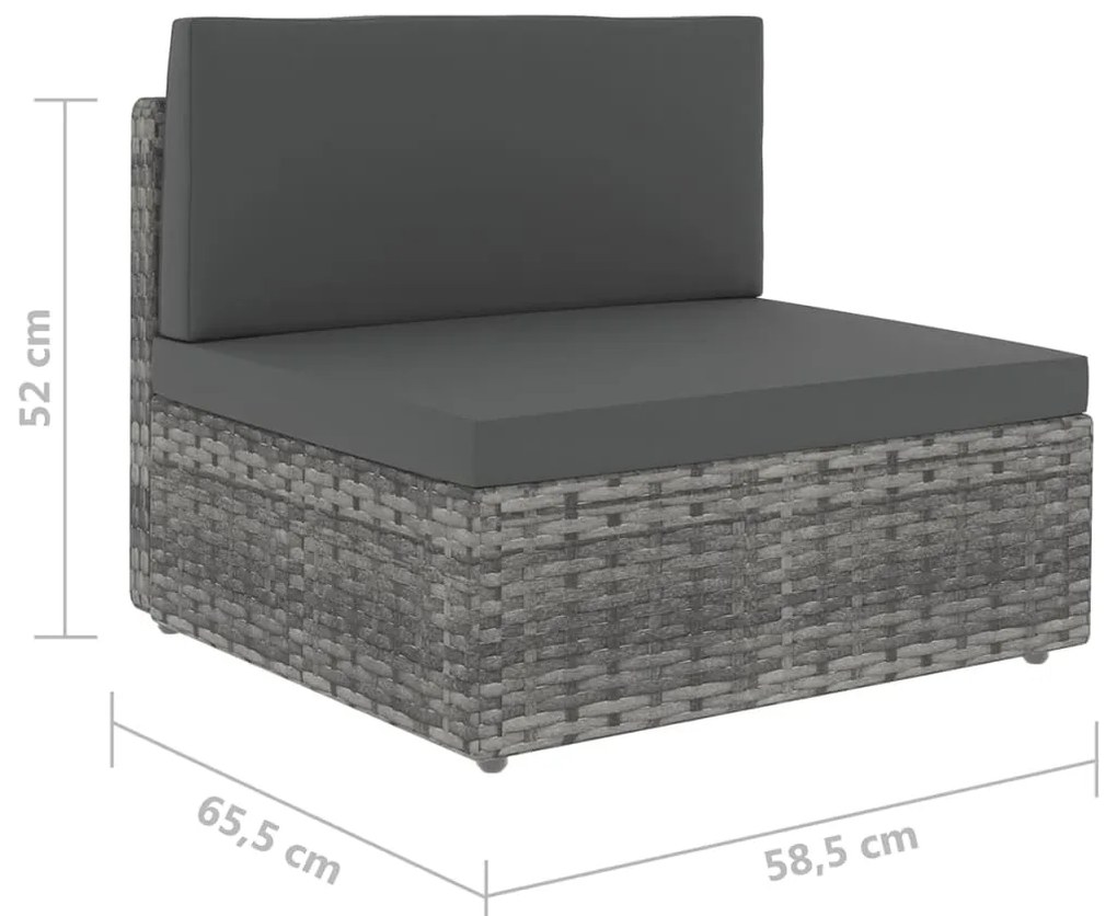 7 pcs conjunto lounge de jardim c/ almofadões vime PE cinzento