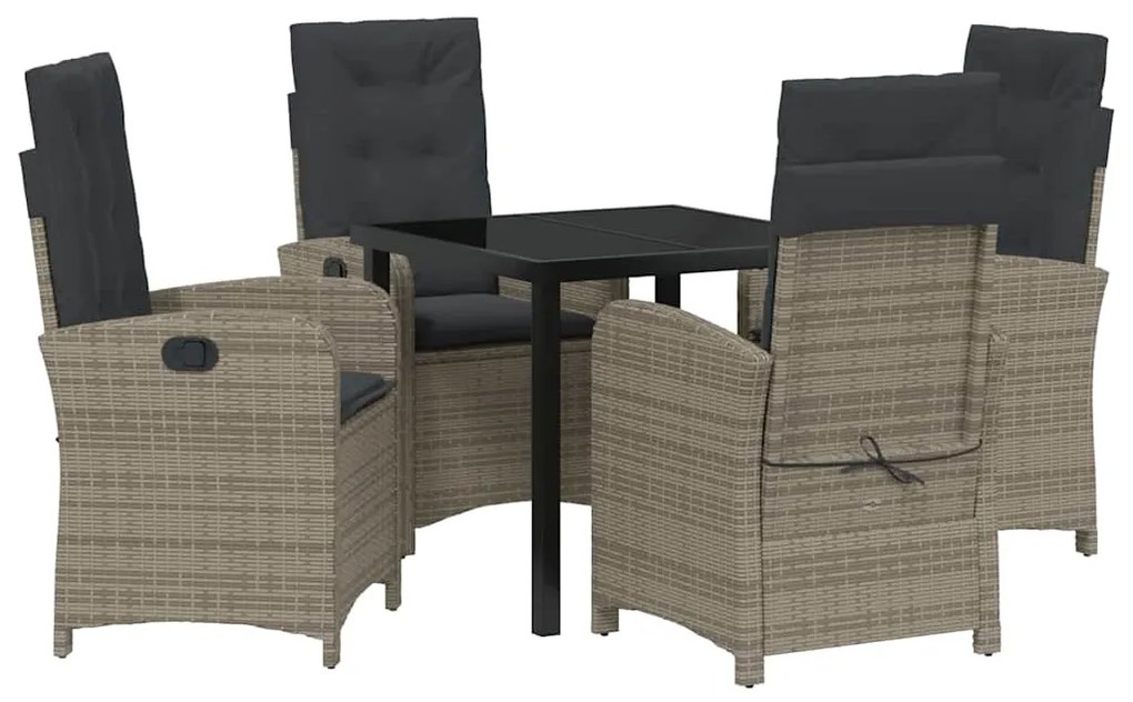 Conjunto de Jantar de Jardim de 5 Peças com Almofadas Rattan Cinza
