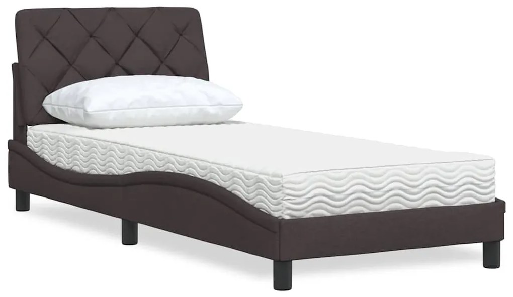 Cama com colchão 90x190 cm tecido castanho-escuro