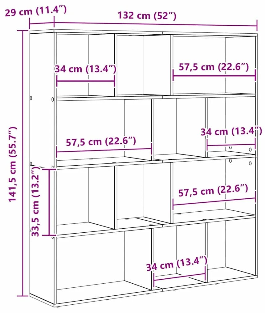 Gabinete de Livros Carvalho preto 132 x 29 x 141.5 cm