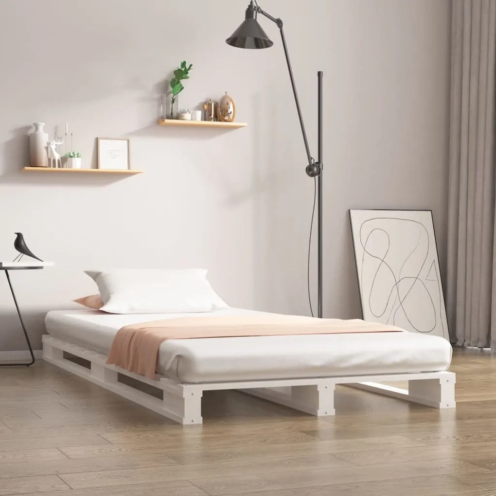 821418 vidaXL Cama de paletes pequena solteiro 75x190cm pinho maciço branco