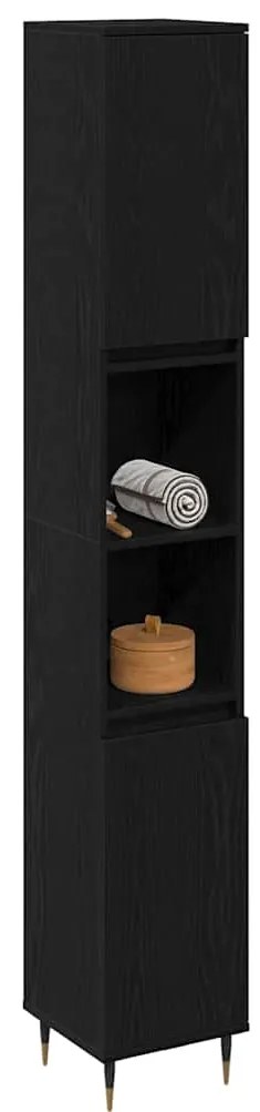 Armário de Banheiro vidaXL Preto Carvalho 30x30x190 cm Madeira Revesti