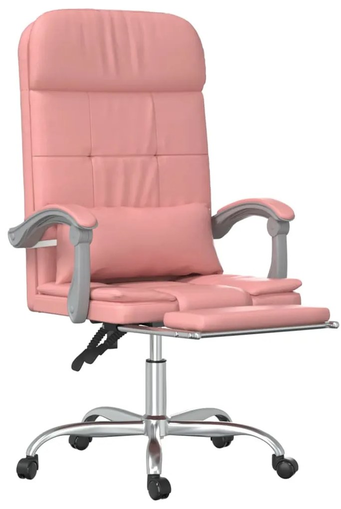 Cadeira escritório massagens reclinável couro artificial rosa