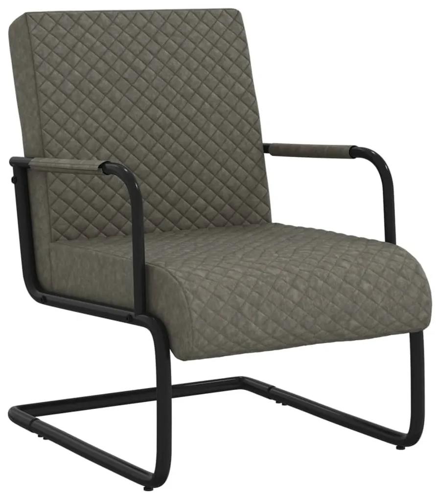 Cadeira cantilever em couro artificial cinzento-escuro