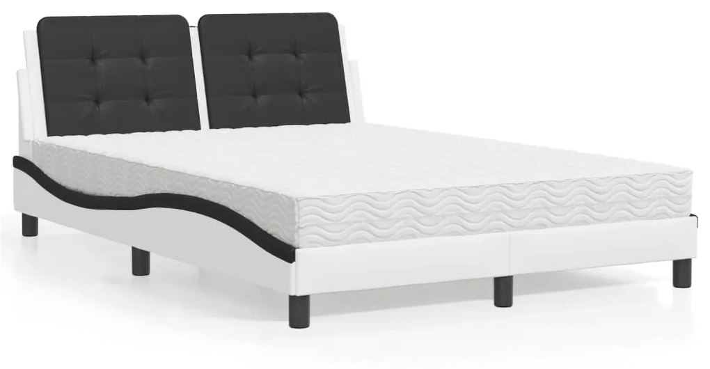 Cama com colchão 120x200 cm couro artificial branco e preto