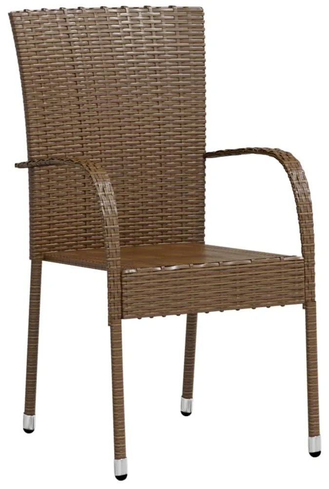 3 pcs conjunto de jantar para jardim vime PE castanho