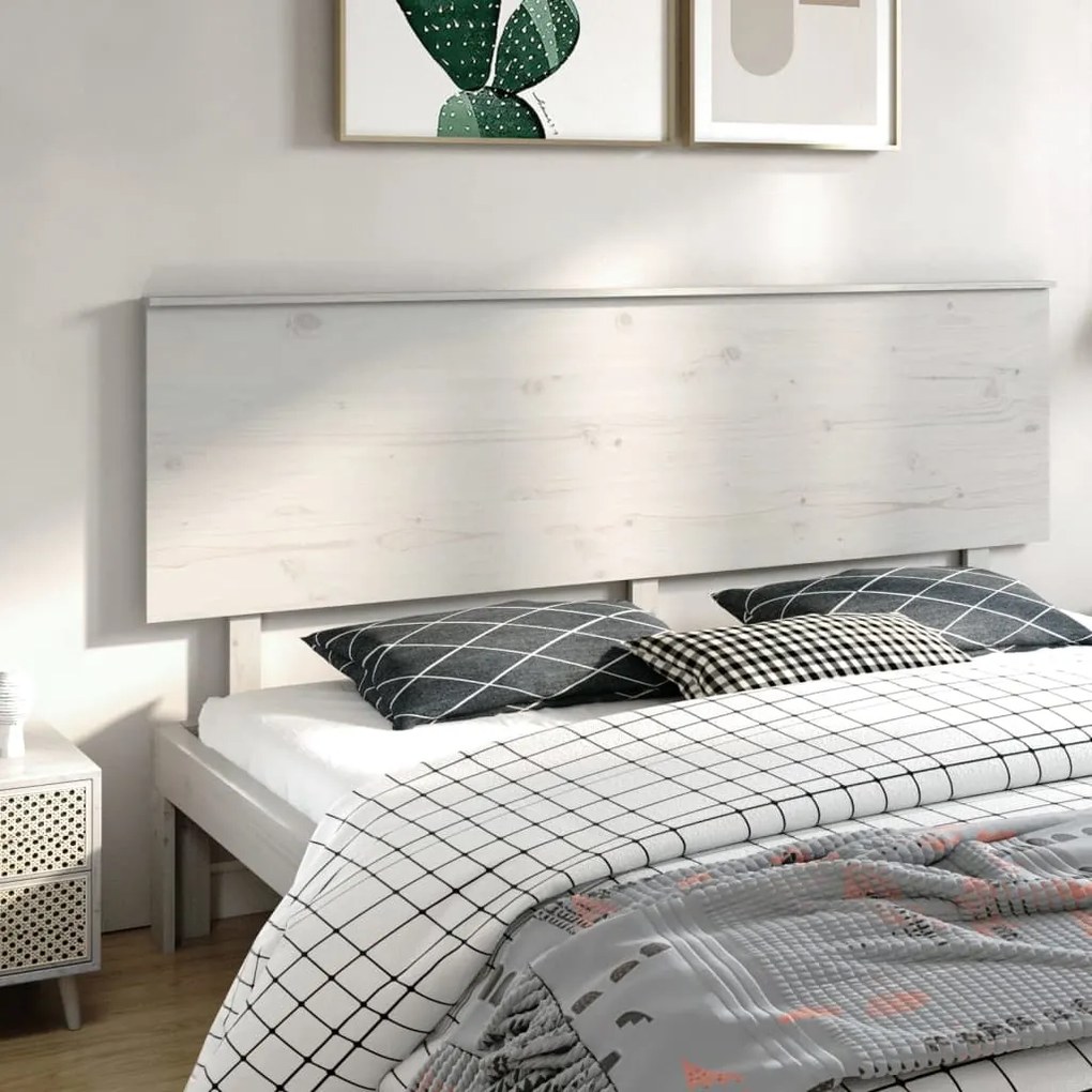 vidaXL Cabeceira de cama 204x6x82,5 cm pinho maciço branco