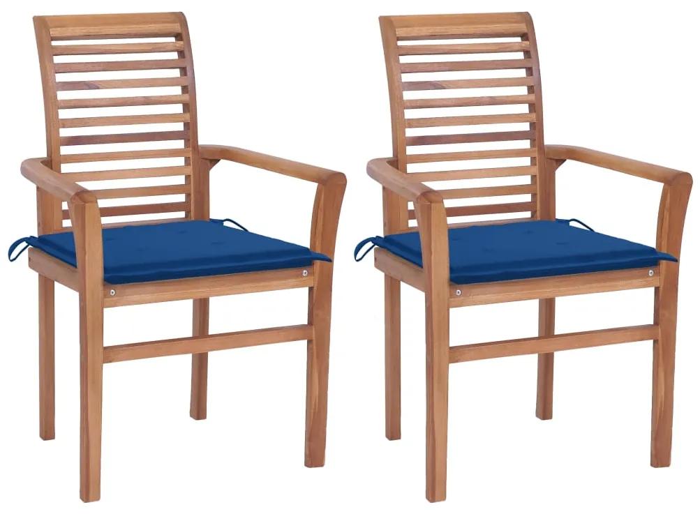 Cadeiras de jantar c/ almofadões azul real 2 pcs teca maciça