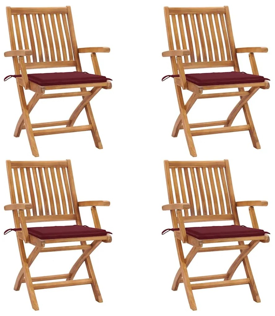vidaXL Cadeiras de jardim dobráveis c/ almofadões 4 pcs teca maciça