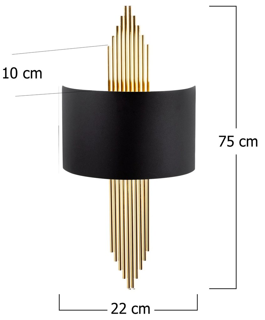 Candeeiro de Parede em Preto e Dourado – Gold – 75x10x22 cm