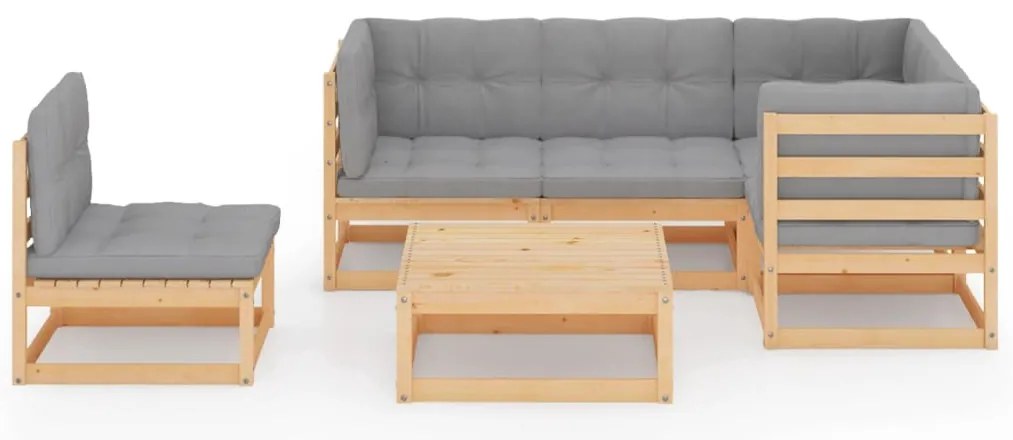 6 pcs conjunto lounge de jardim com almofadões pinho maciço