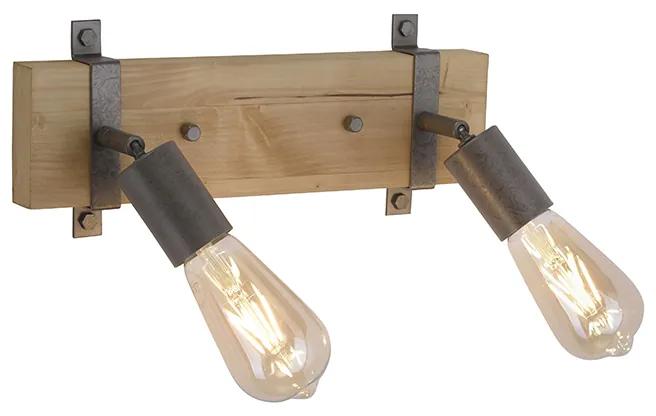 Aplique rústico madeira aço orientável 2-luzes- MARIS Industrial