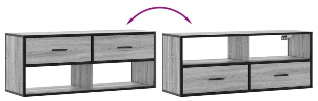Móvel p/ TV 100x31x39,5 cm deriv. madeira/metal cinzento sonoma