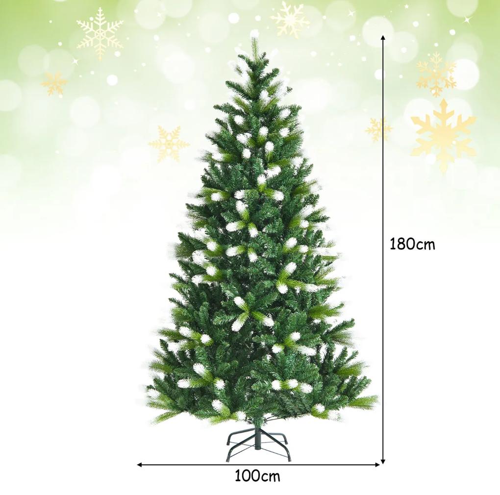 180 cm Árvore de Natal realista com neve Árvore Artificial Dobrável 850 Galhos em PVC Pinho Decorativo Base Metal Dobrável