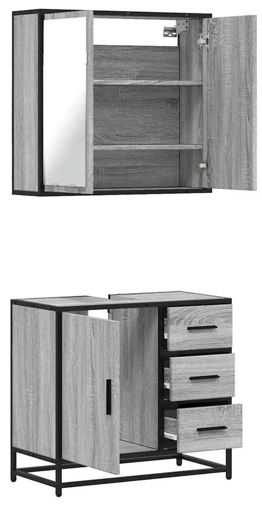 2 pcs conjunto móveis WC derivados de madeira sonoma cinza