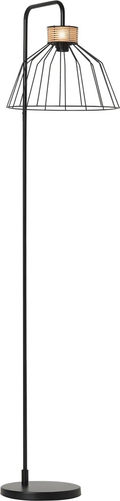 Candeeiro de pé de design elegante em metal com detalhes em rattan, ideal para casa, escritório, restaurante e café, 44 x 34 x 154 cm, preto