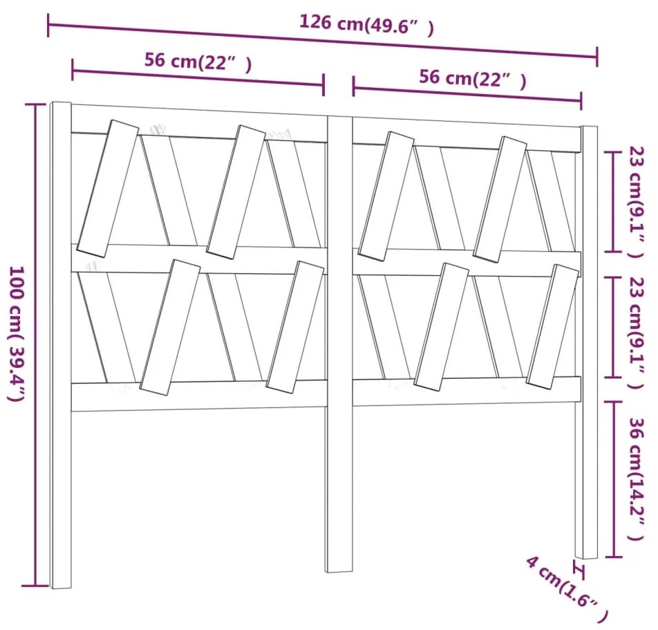 Cabeceira de cama 126x4x100 cm pinho maciço cinzento