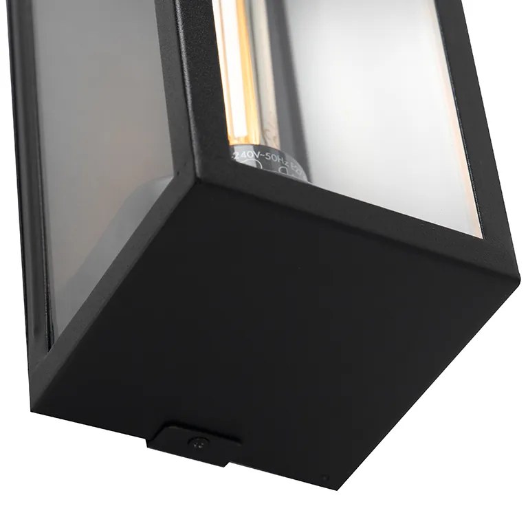 Candeeiro de parede exterior retangular moderno preto com vidro - Rotterdam Long Moderno