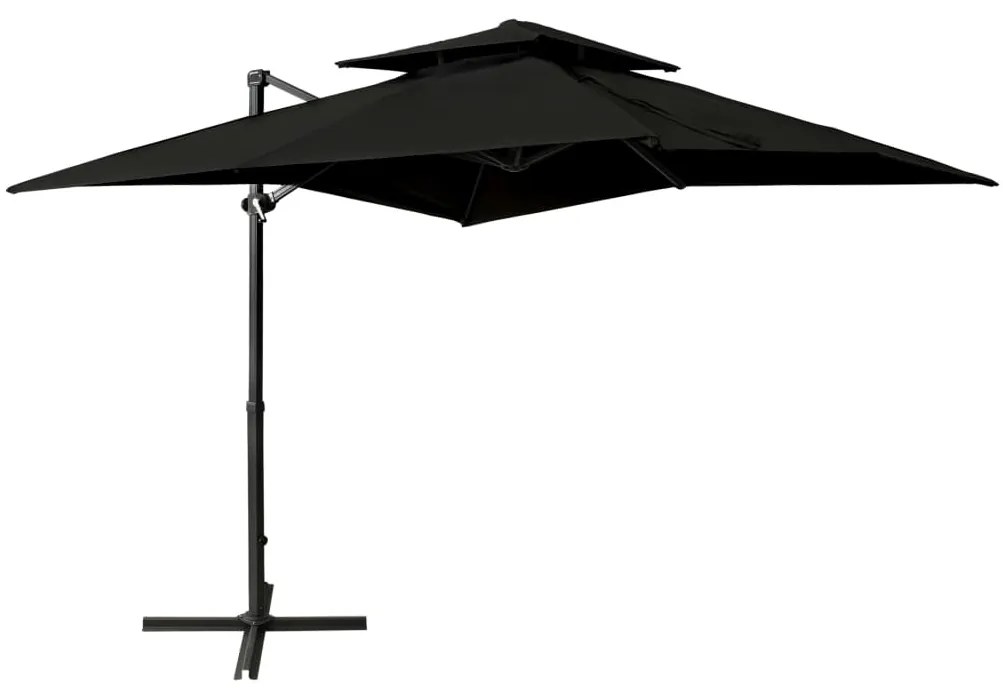 vidaXL Guarda-sol de jardim cantilever c/ toldo duplo 250x250 cm preto