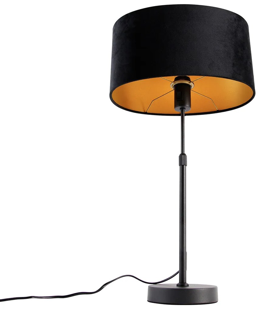 Candeeiro de Mesa Preto com Abajur de Veludo Oval Preto 35cm - Parte