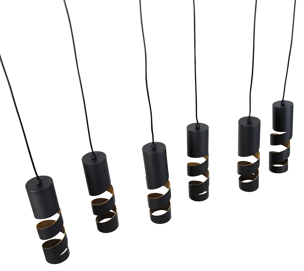 Candeeiro suspenso moderno preto com 6 luzes - Stream Moderno