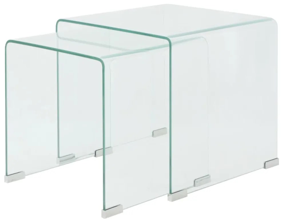 vidaXL Conjunto mesas de encastrar 2 pcs vidro temperado transparente