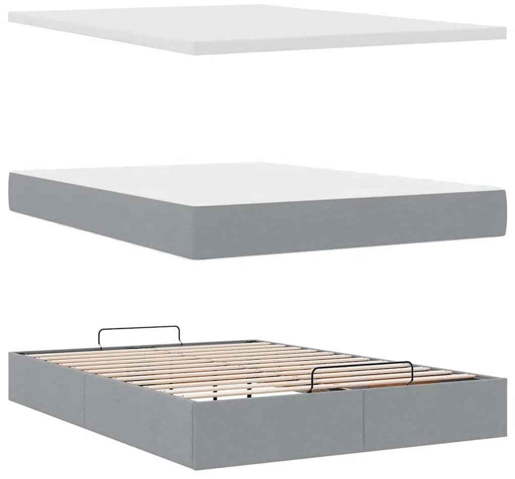 Cama otomana com colchão 140x190 cm tecido cinzento claro