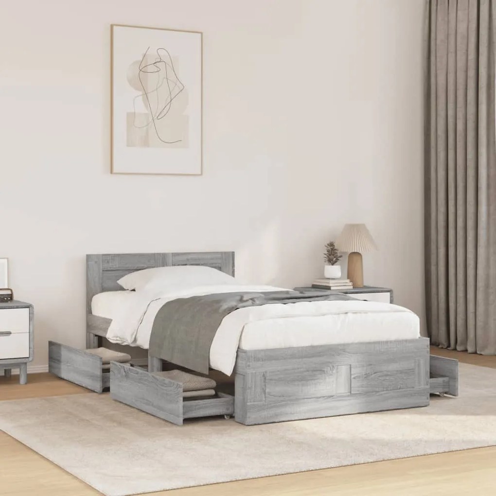 Estrutura de cama c/ cabeceira derivados madeira cinza-cimento