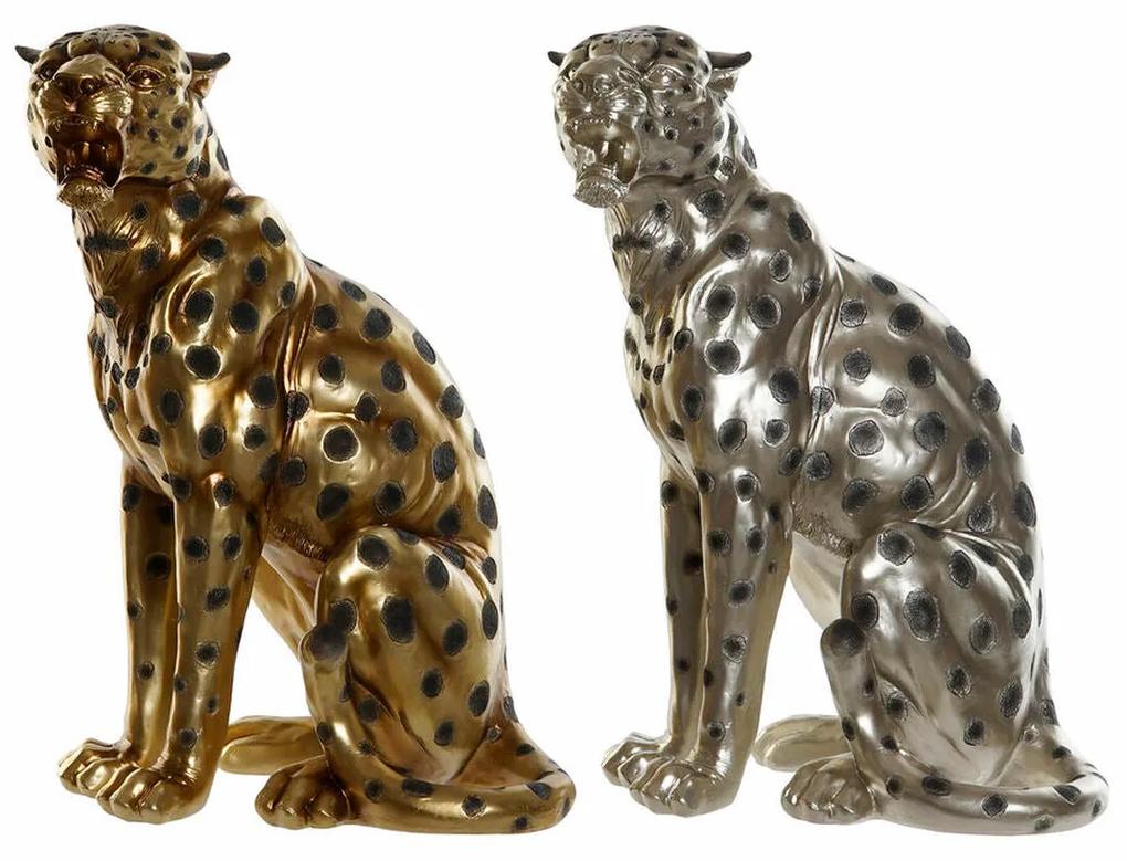 Figura Decorativa DKD Home Decor Prateado Preto Dourado Leopardo Resina (36 x 28 x 52 cm) (2 pcs)
