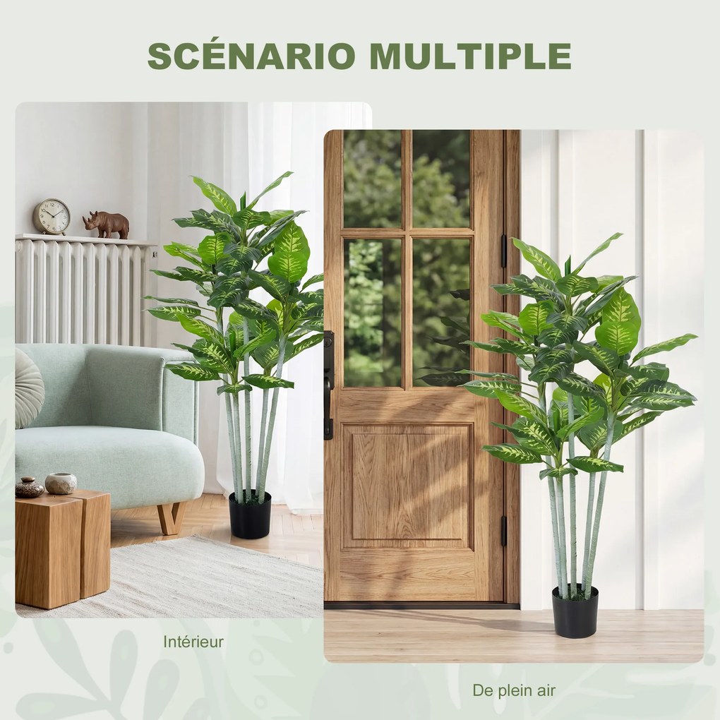 Planta artificial Calathea, altura 150 cm, vaso de cimento, 53 folhas - interior