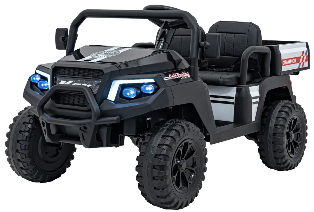 Jipe elétrico para Crianças 2 Lugares 24V Champion Rodas Espuma EVA, Assento couro ecológico Preto