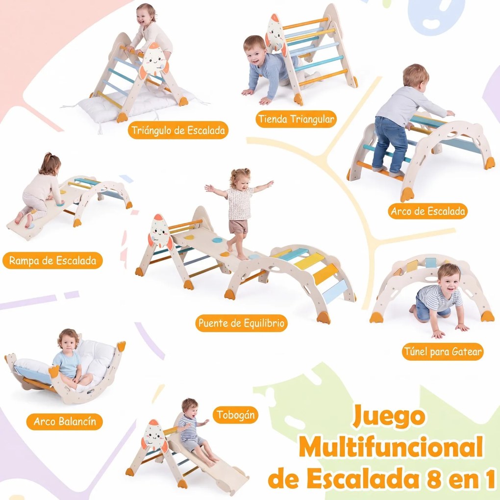 Conjunto de Escalada Infantil 8 em 1, 69 x 53 x 60 cm, Dobrável, Multicolor