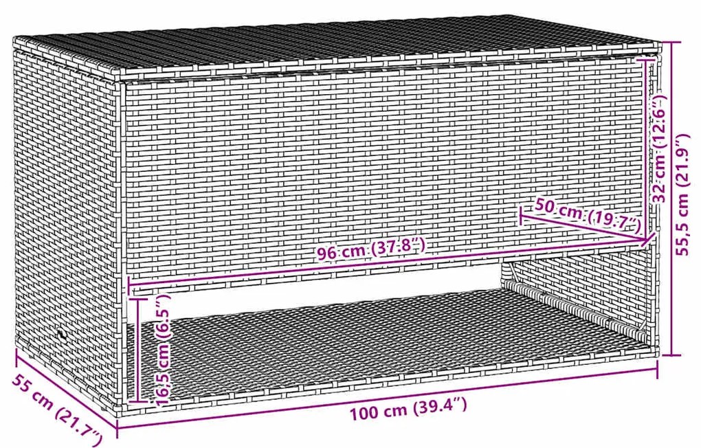 Caixa para almofadões de exterior 100x55x55,5 cm vime PE preto